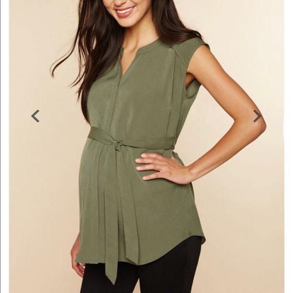 Motherhood Maternity Tops - Green cap sleeve maternity top